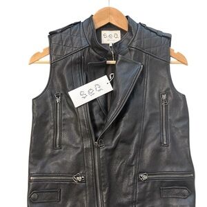 Sea New York NWT size 2 Black Textured Leather Vest- retails 710 US